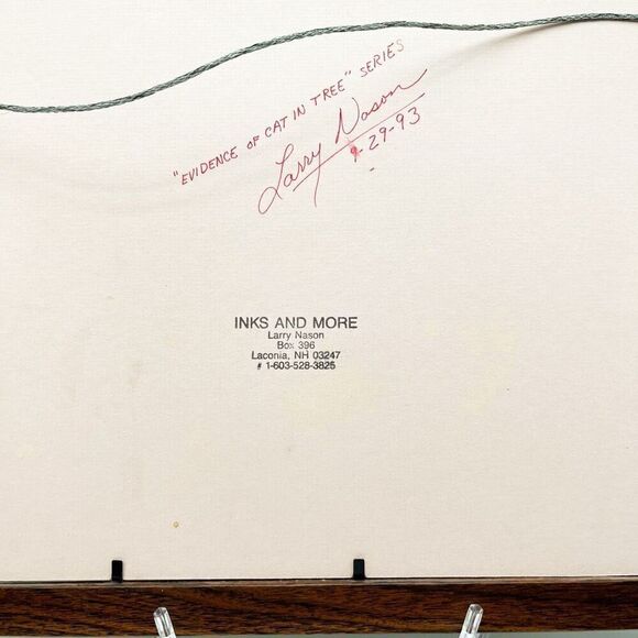 Larry Nason Ink Artwork Evidence Of Cat In A Tree Framed Original Wall Art Print - Picture 6 of 8